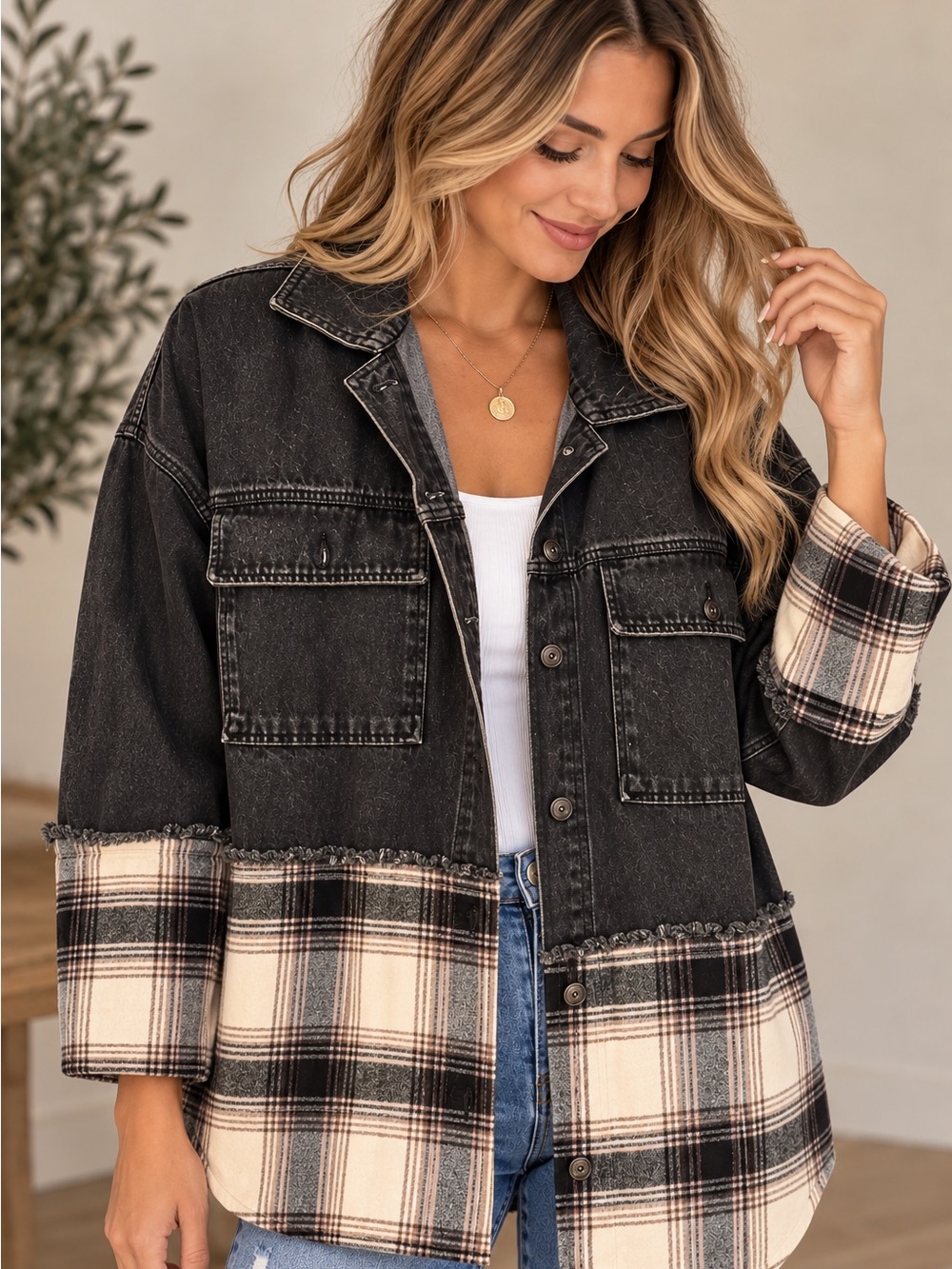 SO Denim & Plaid Shacket (090645) 🍂 🍁